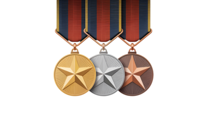 Gold, Silver, and Bronze Medals with Ribbons