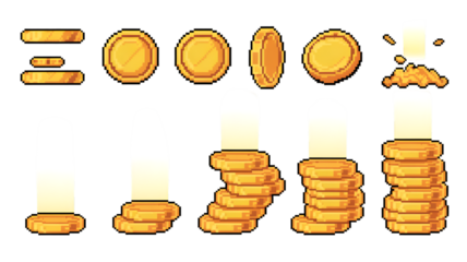 Pixel Art Gold Coins and Stacks