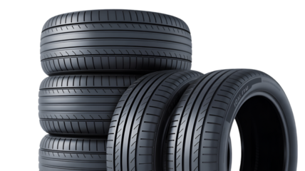 Stack of Car Tires on Black Background