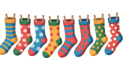 Colorful Christmas Socks Hanging on a Line