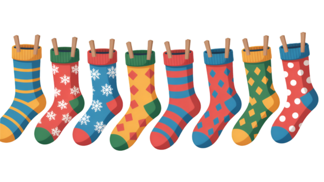 Colorful Christmas Socks Hanging on a Line
