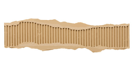 A realistic and detailed torn piece of corrugated brown cardboard, featuring visible fluting, isolated on a clean white background, ideal for graphic design projects.