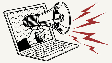 Laptop screen with megaphone announcement digital marketing online advertising social media promotion.