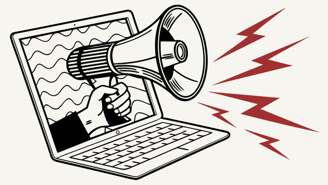 Laptop screen with megaphone announcement digital marketing online advertising social media promotion.