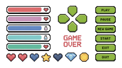 Pixel Art Game UI Elements: Health, Mana, and Controls