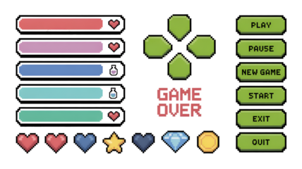 Pixel Art Game UI Elements: Health, Mana, and Controls