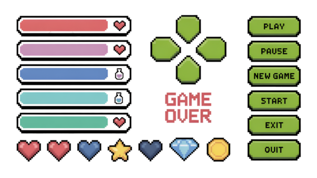 Pixel Art Game UI Elements: Health, Mana, and Controls