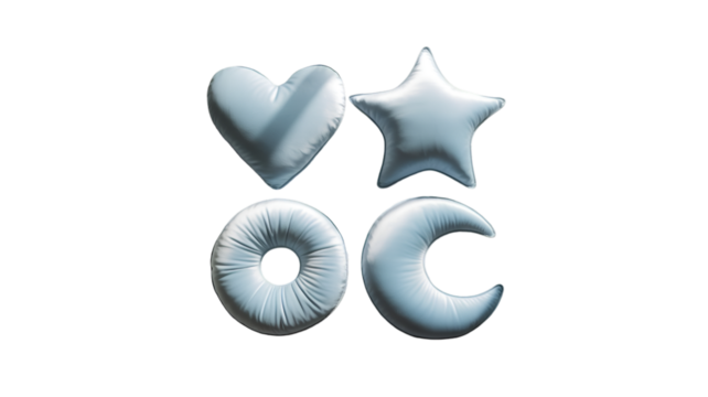 Four Light Blue Inflatable Shapes on Black Background