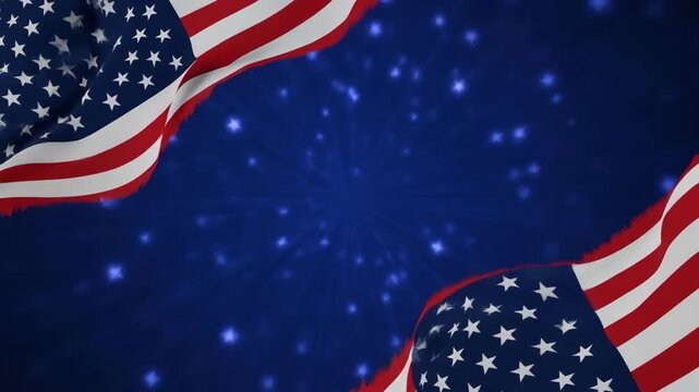 Blue background with scattered red stars forming patriotic celebration design, concept symbolizing national pride, remembrance, and festive holiday decoration for American events