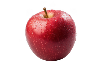 High resolution macro shot of a fresh red apple with water droplets, perfect for healthy eating concepts and designs isolated on transparent background