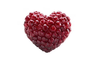 Heart shaped cherries pile, love symbol, valentines day concept, red fruit, sweet, delicious, isolated on transparent background