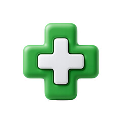 Obraz premium Green Medical Cross, Healthcare Plus Sign, 3D Icon, Hospital Symbol, PNG Transparent