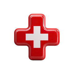 Obraz premium Red Glossy Medical Cross Plus Sign, Healthcare Icon, 3D Render stock asset
