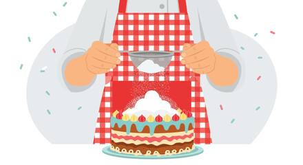 Confectioner Crafts Exquisite Cake, Applying Powdered Sugar With Precision and Grace