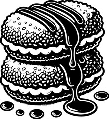 Illustration of a double stack of cookies with a dark syrup dripping down the side of the dessert