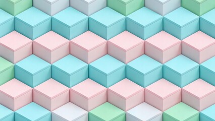 Obraz premium Abstract Geometric Pastel Cubes Pattern Background Illustration Modern Design Soft Colors Creative Backdrop Minimalist Wallpaper for Presentations and Marketing
