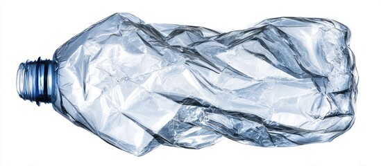 Crinkled plastic water bottle on white background