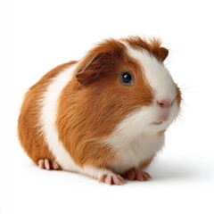 Cute guinea pig, reddish-brown and white, seated profile