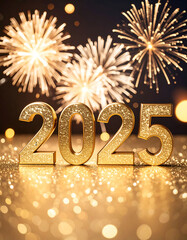Golden glitter 2025 new year fireworks