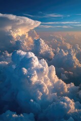 Aerial view of cumulus clouds at sunset