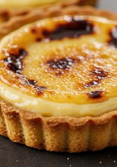 Close-up of small, golden-brown tarts