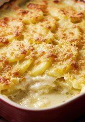 Baked potato gratin, golden, cheesy layers