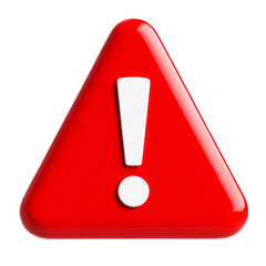 Red warning triangle with exclamation mark isolated on transparent background