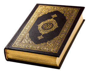Fototapeta premium Closed Quran with Embossed Cover, Angled Side View, Isolated on Transparent Background