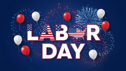 Labor Day card with patriotic red white and blue text design, holiday concept symbolizing national pride, celebration, and respect for workers in America