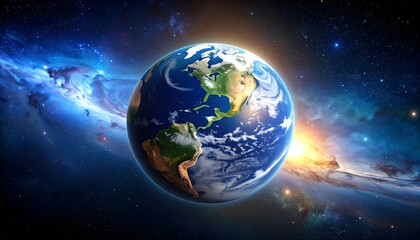 Fototapeta premium Earth in space, illuminated, showcasing continents and nebulae