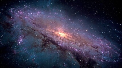 Fototapeta premium A spiral galaxy with bright center and swirling arms against a dark background.