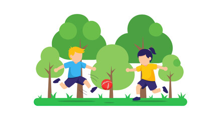 Fototapeta premium Children's energetic match in the park illustration capturing playful activity and childhood moments