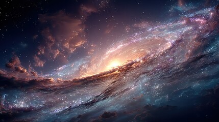 A vibrant nebula with swirling clouds of gas and dust in deep space.