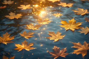 autumn leaves in water