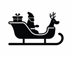 Santa Claus sleigh icon and logo silhouette illustration
