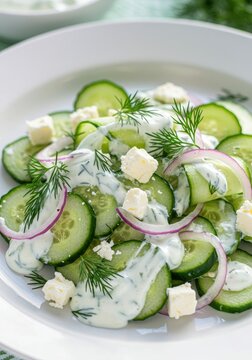 Fresh cucumber salad with dill and feta