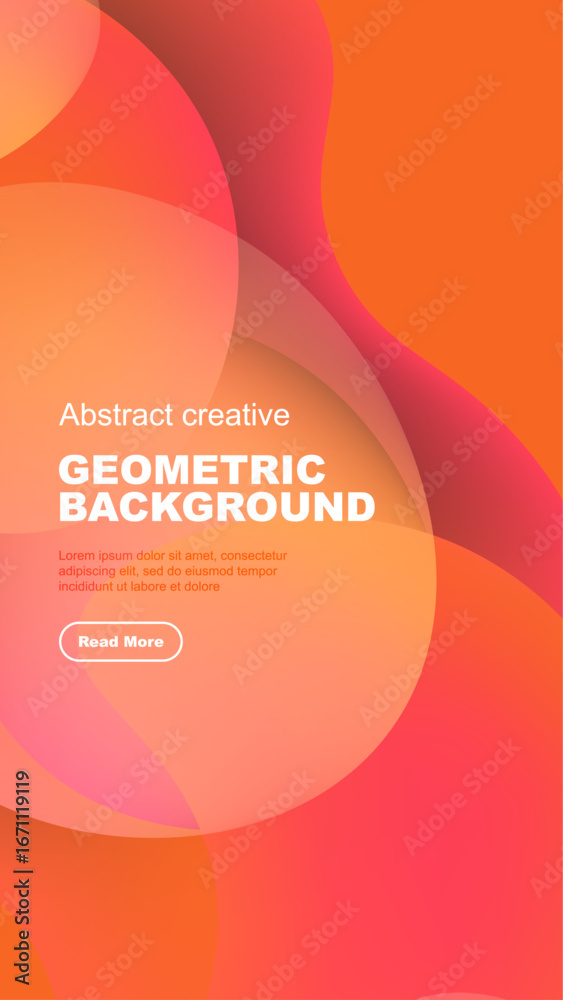 Poster abstract shapes overlap, creating vibrant color gradients. text block present with button. modern de