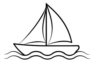 line art Sailboat on water silhouette illustration