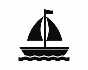 Sailboat on water icon and logo  silhouette illustration