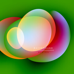 Vibrant overlapping circles create colorful abstract background. Gradient hues blend, forming dynamic visual composition.