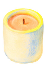 Ceramic candle hand drawn oil pastel style illustration PNG transparent background