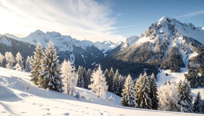 Snowy Mountain Peak Winter Wonderland Scene