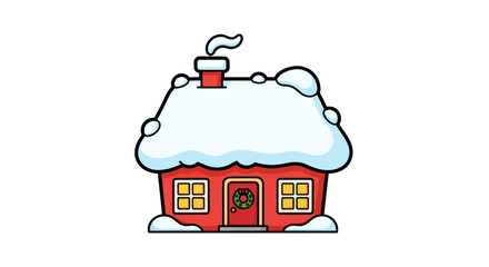 Obraz premium Whimsical winter abode illustration with snow-laden roof and chimney in cartoon style