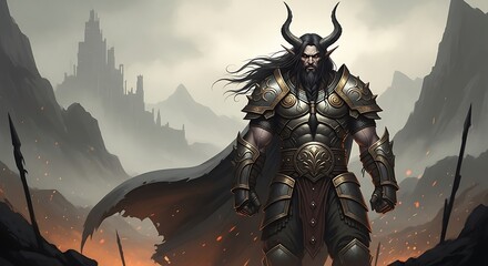 Powerful Demon Warrior in Dark Fantasy Art.