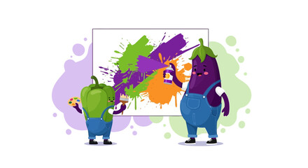 Fototapeta premium Vegetable Artists Crafting Creative Abstract Artwork With Colorful Paint for Fun