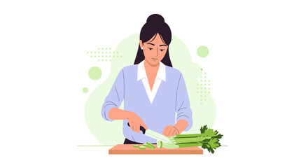 Fototapeta premium Woman Preparing Fresh Vegetables on a Wooden Cutting Board for a Healthy Lifestyle