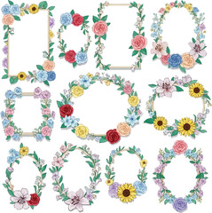 Floral alphabet set with flowers and decorative letters