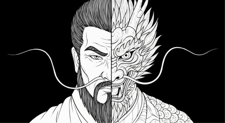 Fototapeta premium Human and Dragon Duality Illustration