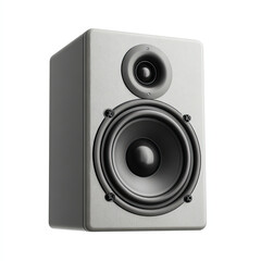 Fototapeta premium Compact speaker with black drivers and textured gray cabinet