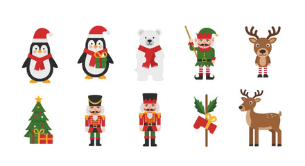 Fototapeta premium Festive Holiday Cartoon Character Collection featuring Classic Christmas Figures and Animals